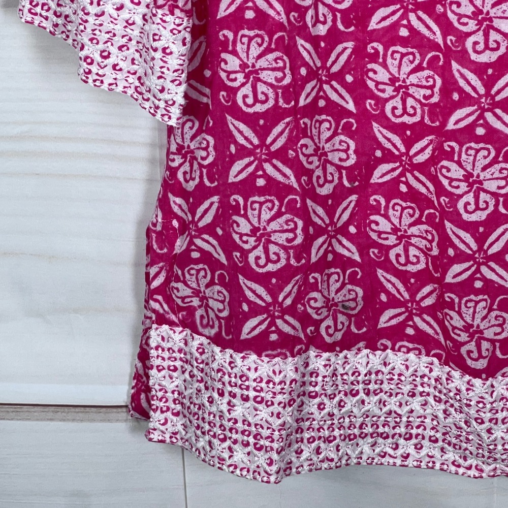 Sigrid Olsen Tunic Top Women Small Pink Floral Cotton Embroidered V-Neck Blouse - Picture 7 of 9